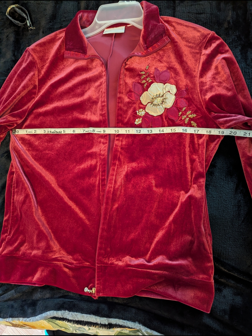 Jaclyn Smith Red Velvet Embroidered Bomber Jacket